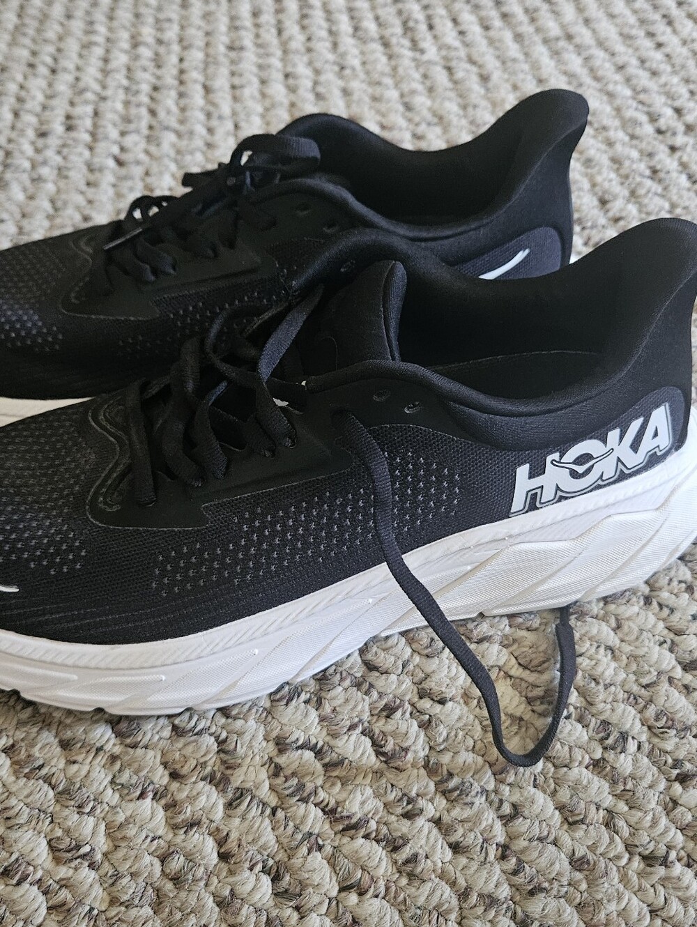 Hoka Womens Black Athletic Running Shoes with White Midsole
